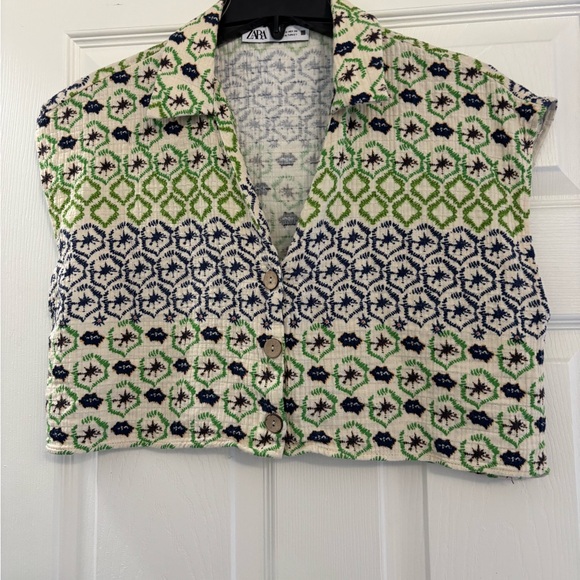 Zara Tops - Zara Women's Button Down Shirt in Green and Blue